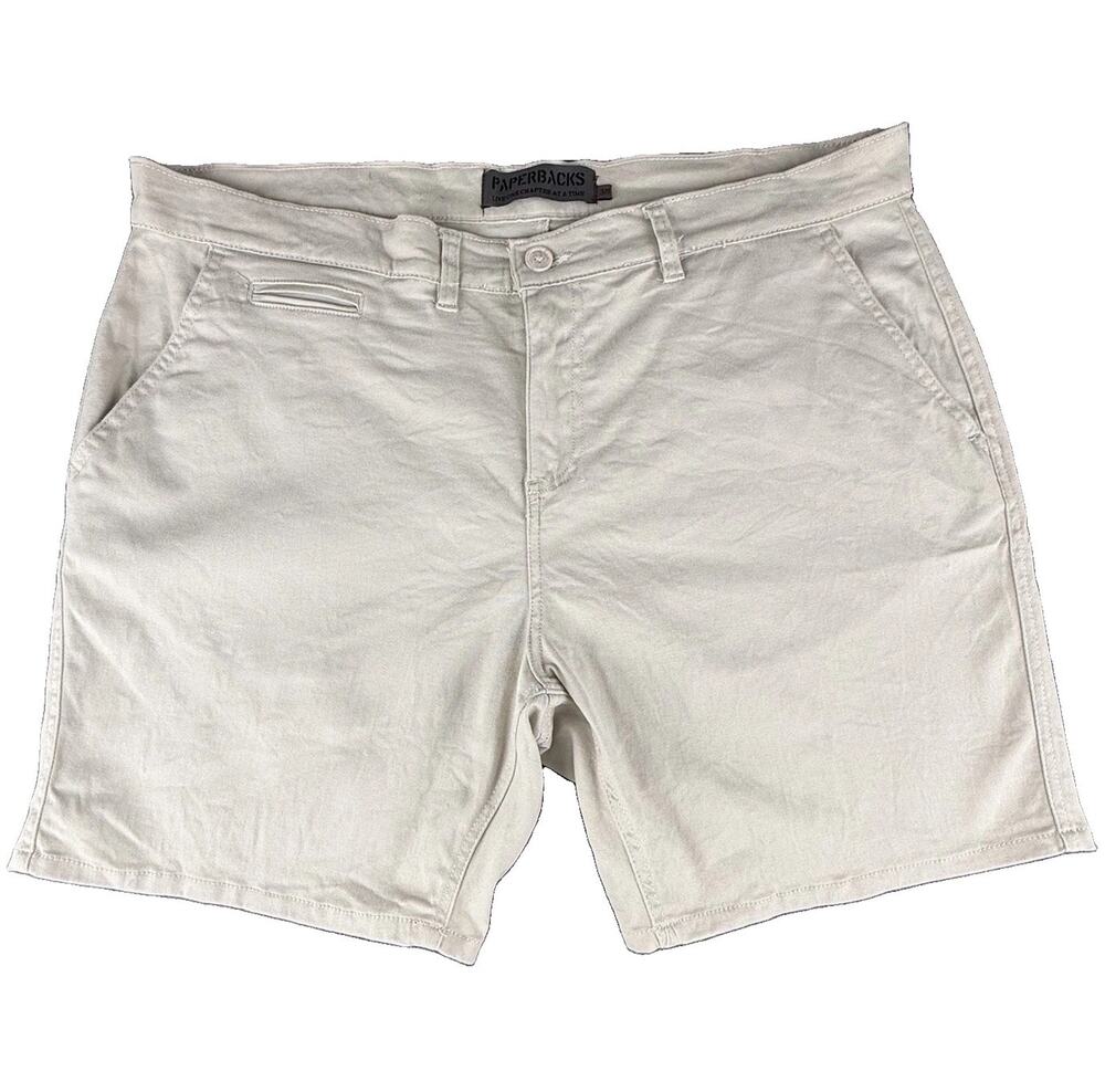 Paperbacks Men’s Chino Shorts Size 38 Beige Stretch Cotton Flat Front Casual